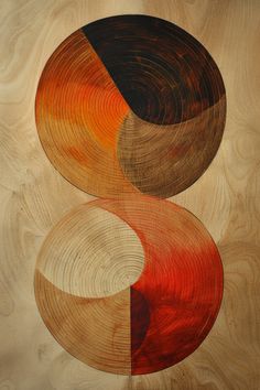 three circles are arranged on top of each other in an abstract manner with woodgrain