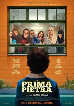 the poster for the movie prima petra, which features people looking out an open window