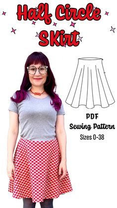 a woman with purple hair and glasses wearing a red and white checkered skater skirt