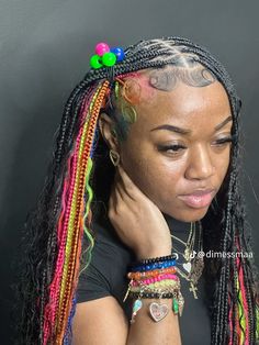 Black And Blonde Locs Black Women, Color Combinations Braids, Rainbow Skunk Stripe Hair, Black And Colored Braids, Rainbow Hair Black Women, Colored Braided Hairstyles, Colored Braids Hairstyles, Braided Hairstyles On Natural Hair, Colorful Braids For Black Women