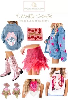 Nashville Denim Theme, Pink Cowgirl Nashville Outfit, Nashville 30th Birthday Outfit, Nashville Party Bus Outfit, Dolly Parton Bachelorette Party Outfit, Las Vegas Cowgirl Outfit, Nashville Bachelorette Pink Outfits, Neon Cowboy Outfit Women, Southern Glam Outfit