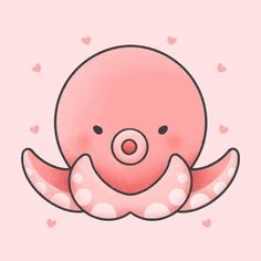 a pink octopus with hearts on it's chest and eyes closed in the shape of a heart