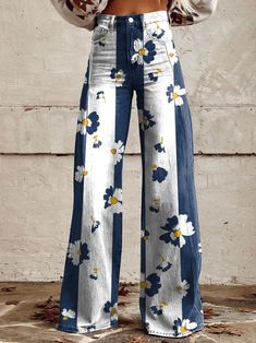 Floral Wide Leg Trousers, High Waisted Wide Leg Pants, Jeans Outfits, Stylish Pants, Short Mini Dress, Denim Shorts Women, Style Maxi Dress