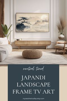 Transform your living space with Japandi-inspired Samsung Frame TV art in soft, neutral tones. This atmospheric piece showcases a serene Japanese landscape with a tree by a still lake, misty mountain silhouettes, and birds flying toward the sun. Designed with Japandi minimalism in mind, this digital art blends simplicity and natural beauty, available for instant download to refine your decor.