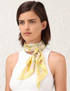 The Printed Silk Neck Scarf in Citrus Garden Print from our Spring 2024 Collection, Natura. A silk neck scarf featuring a customised placement print and fine rolled hem. Scarf Beach Outfit, Neck Scarf Outfit, Scarf Outfits, Citrus Garden, Silk Neck Scarf, Placement Print, Clothes Korean Style, Scarf Outfit, Super Rich Kids