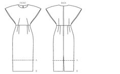 the front and back view of a women's dress