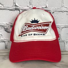 Budweiser King Of Beers Women’s Anheuser-Bush Red Strapback Drinking Party Hat Size: One Size Fits Most Color: Red New With Tag Defect: Please See Last Pic For Small Spot On Top Of Hat. Please Review All Photos And We Encourage To Ask Questions Before Purchasing. Thank You, Beer Hat, White Baseball Cap, White Beanies, Beer Logo, Drinking Party, Pink Camouflage, Zach Bryan, Reds Baseball, Country Concert Outfit