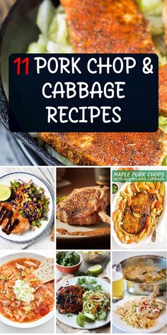 pork chop and cabbage recipes are featured in this collage with the title overlay