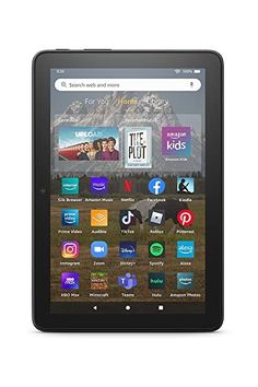 the kindle fire hd tablet is shown in front of a white background with icons