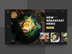 an image of a website design for a new breakfast menu, with food items displayed on it