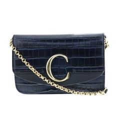 Chloe Croc-Embossed Shoulder Bag Navy Messenger Bag Approximately W21*H13*D4cm Chloe Bags, Chloe Bag, Limited Time, Messenger Bag, Chloe, Color Blue, Bag Lady, Shoulder Bag, Navy