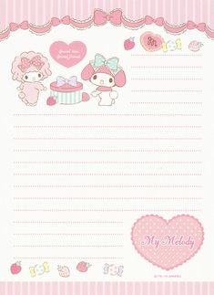 a pink and white stationery with two sheeps on it, one is holding a cake