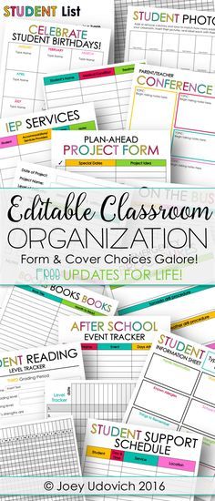 the editable classroom organization binder is shown with text overlaying it, and several