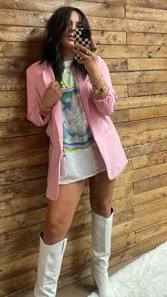 Edgy Barbie, Pink Boots Outfit, Dress And Cowboy Boots Outfit, Edgy Western, Pink Blazer Outfit, Summer Boots Outfit, Cowboy Boots Outfit, Western Boots Outfit