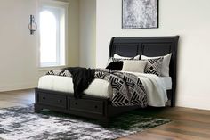 Chylanta Black Queen Sleigh Storage Bed - Ornate Home California King Sleigh Bed, King Sleigh Bed, Queen Sleigh Bed, Sleigh Bedroom Set, 5 Piece Bedroom Set, Platform Bedroom Sets, King Storage Bed, Sleigh Bed, Curved Headboard