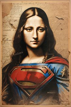 a painting of a woman with a superman symbol on it's chest and long hair