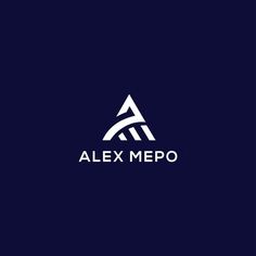 the logo for alex mepo is shown on a dark blue background with white letters