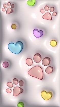 an animal's paw and heart shapes are shown in the background, as well as other