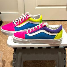 Brand New! Beautiful Pair Of Color Block Vans! The Super Fun Shoes Will Go With Any Outfit!! Colorful Vans Shoes, Colorful Vans Sneakers With Round Toe, Color Block Vans, Vans Colorful, Cute Multicolor Vans Sneakers, Vans Multicolor Color Block Sneakers, Fun Shoes, Pink Vans, Womens Vans