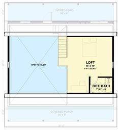 the floor plan for a two story house with lofts and an open kitchen area