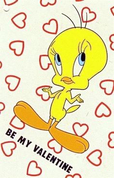 an image of a cartoon bird with hearts on it's back and the words be my valentine