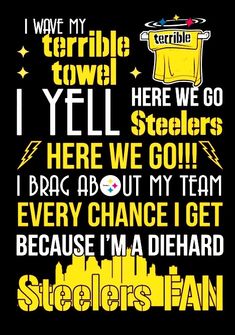 a black and yellow poster with the words steele's fan in different languages on it