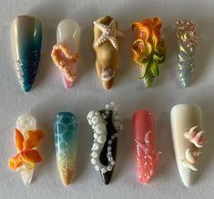 3d Stars, Crazy Nail Art, Vintage Nails, Nail Art Salon, Pointed Nails, Mermaid Nails, Really Cute Nails, Crazy Nails, Fire Nails