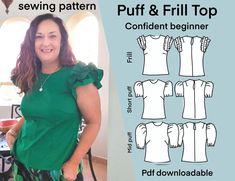 the sewing pattern for this top is easy to sew and has ruffled sleeves