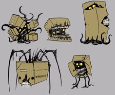 an image of some boxes with scary faces and mouths on them in various poses for animation