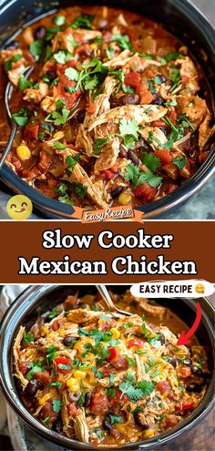 the slow cooker mexican chicken recipe is ready to be eaten and put in the oven