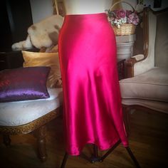 Zara Hot Pink Skirt, Size Small Brand New Long Midi / Maxi Side Zipper Straight / A-Line Satin / Silky Polyester Medium Thickness Fabric, Fuschia Color Fitted Long Skirt By Zara, Zara Fitted Long Skirt, Zara Long Fitted Skirt, Pink Flowy Skirt By Zara, Pink Silk Skirt With Relaxed Fit, Hot Pink Max Skirt, Pink Satin Long Skirt, Pink Satin Lined Skirt Bottoms, Pink Satin Flared Skirt