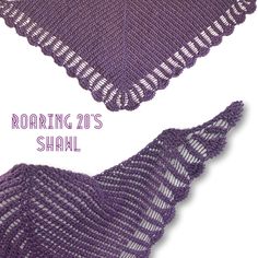 two crocheted shawls with the words roaring 20's shawl on them