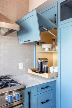 the kitchen is clean and ready for us to use it's stove top oven