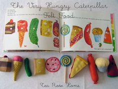 the very hungry caterpillar fish, food and ice cream book is open to show its contents