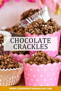 chocolate crackles in pink patty pans Chocolate Crackles Recipe, Coconut Icing, Chocolate Crackles, Rice Bubbles, Measuring Ingredients, Frozen Chocolate, Kids Party Food, No Bake Treats