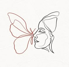 a line drawing of a woman's face with a butterfly on her nose,