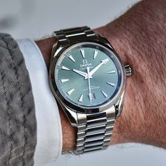 Omega Railmaster, Omega Aqua Terra, Mens Winter Fashion Outfits, Omega Seamaster Aqua Terra, Mens Watch Brands, Used Rolex, Monochrome Watches, Classy Watch