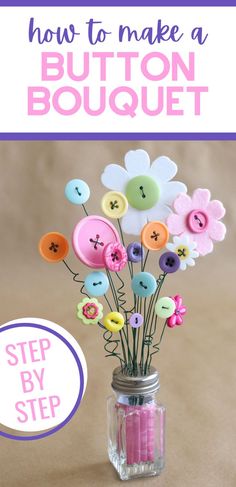 diy button bouquet craft tutorial Button Bouquet, Spring Craft, Easter Tree Decorations, Easter Decorations Dollar Store, Ideas For Easter, Diy Buttons, Easter Decorations Vintage, Diy Mothers Day Gifts, Easter Decorations Kids