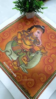 Kerala Mural Painting Style  Acrylic on canvas Basic Painting, Indian Art Gallery, Ganesh Ji, Madhubani Art, Flower Diy, Flower Diy Crafts, Mini Canvas Art