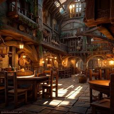 an old fashioned tavern with lots of tables and chairs