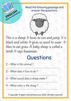 an english book with sheeps and other words on the page, which includes questions