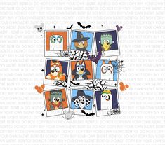 an image of halloween cards with owls and bats on them, all in different colors