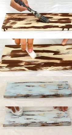 the process of painting wood planks with paint