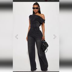 Fashion Nova Black Dakota Denim Jumpsuit. New With Tags. Bought New But Never Worn. Size Medium Denim Romper Outfit Black Women, Romper Outfit Black Women, Denim Romper Outfit, Romper Outfit Black, Fashion Nova Pants, Romper Outfit, Denim Romper, Denim Jumpsuit, New Woman