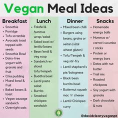 the vegan meal ideas list is shown in three different colors, including green and pink