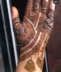 the hand is decorated with henna designs