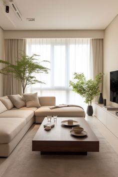 a living room filled with furniture and a flat screen tv on top of a wooden table