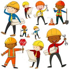 construction workers and their jobs - people characters