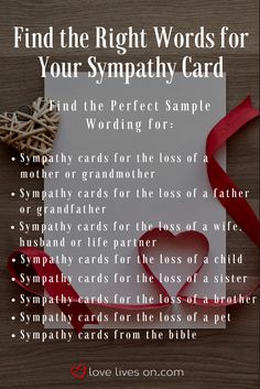 a card with the words, find the right words for your sympathy card and then use it