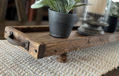 a potted plant sitting on top of a wooden tray